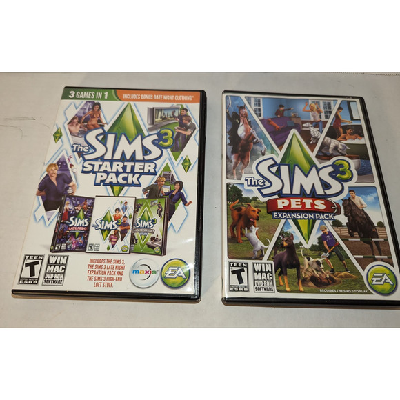 Sims Starter Pack & The Sims 3 Pets Expansion Pack Like New Complete Windows PC - Picture 1 of 15